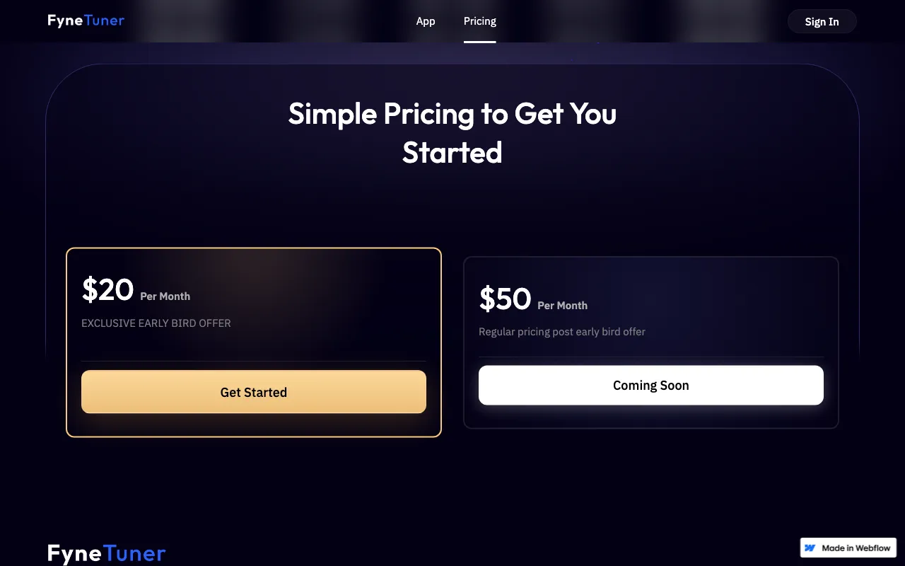 FyneTuner AI — pricing page