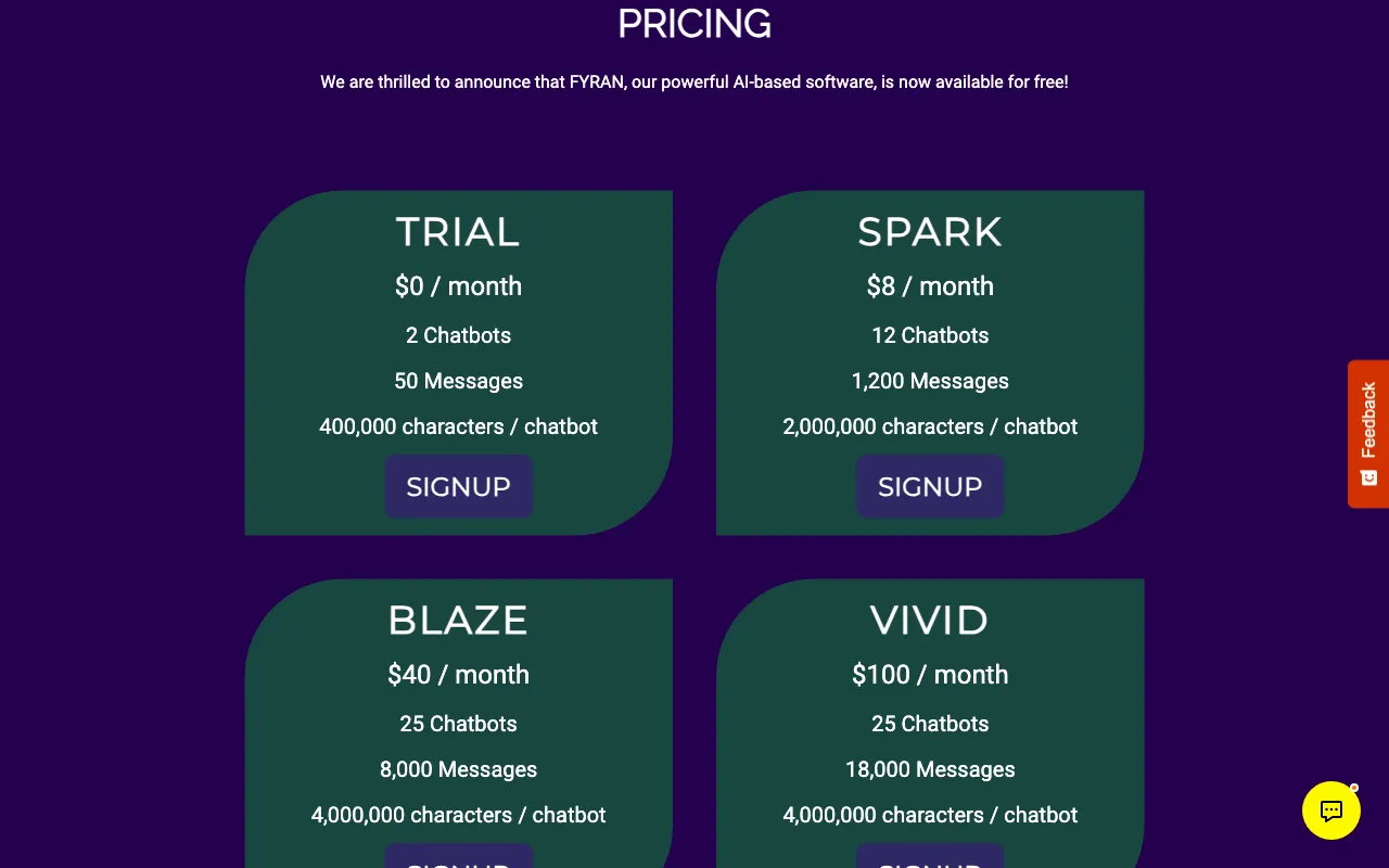 FYRAN — pricing page