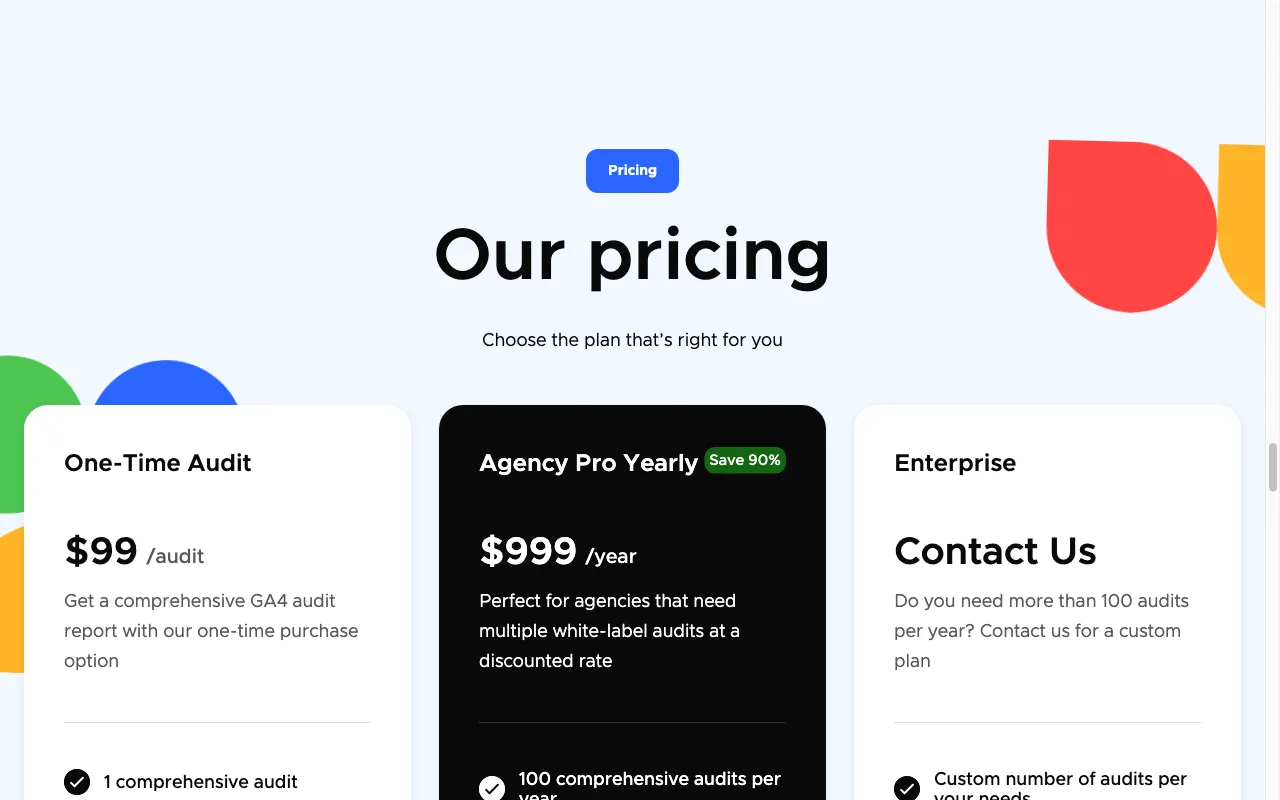 GA4 Auditor — pricing page