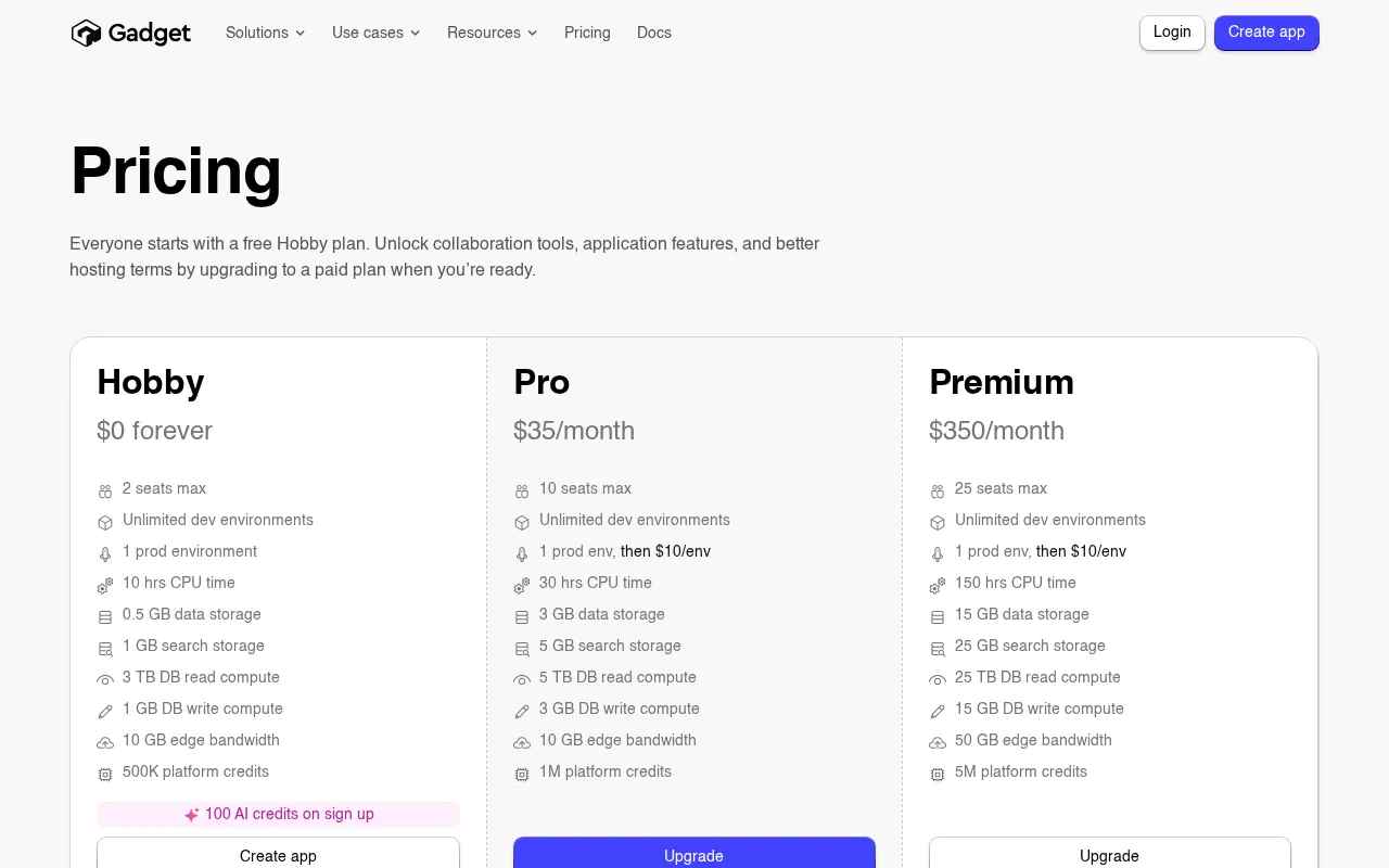 Gadget — pricing page