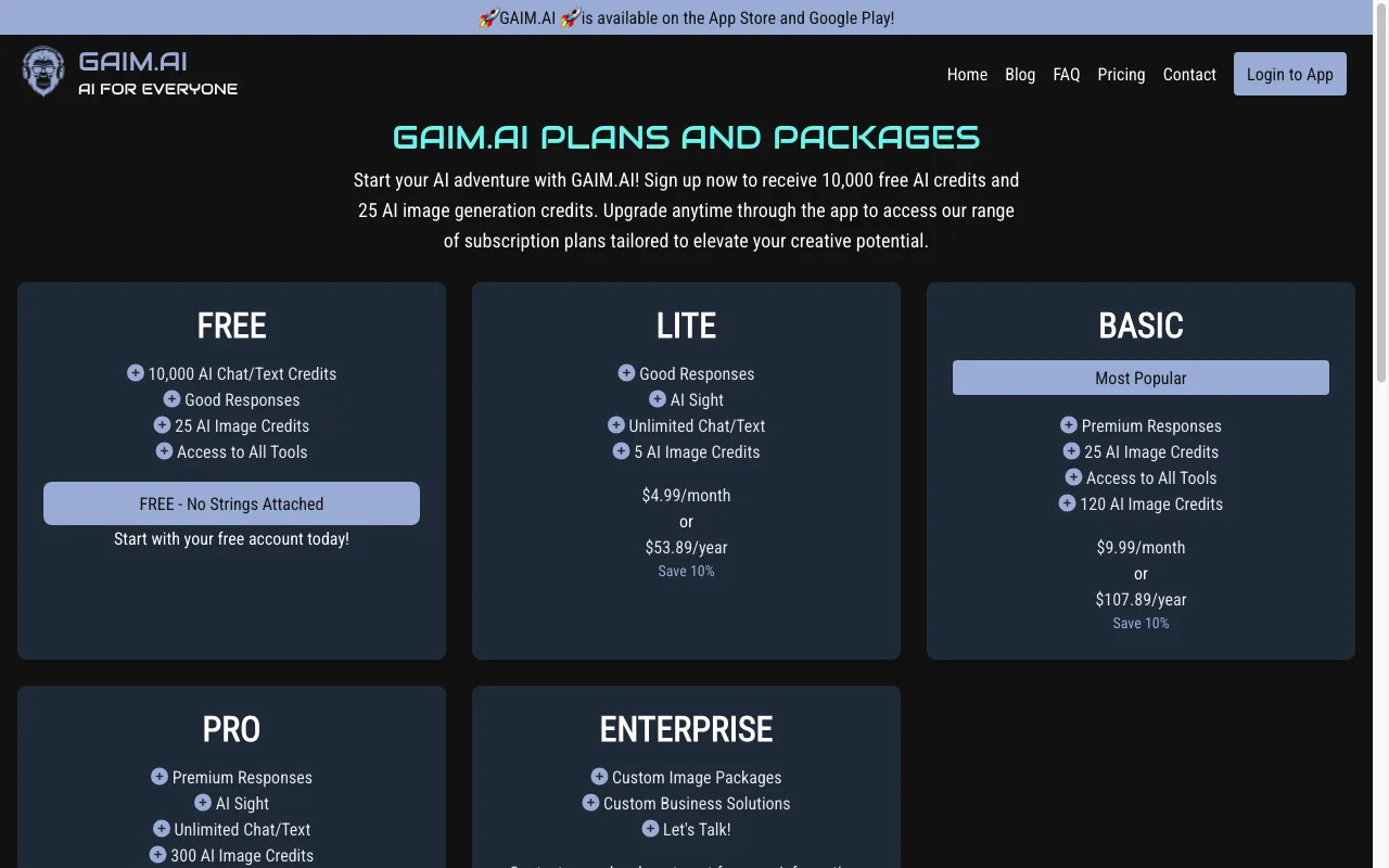 GAIM.AI Desktop App — pricing page