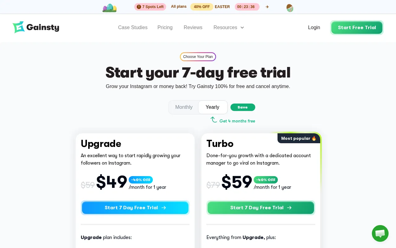 Gainsty — pricing page
