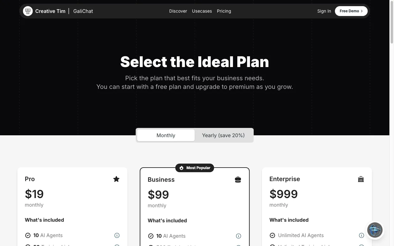 GaliChat — pricing page