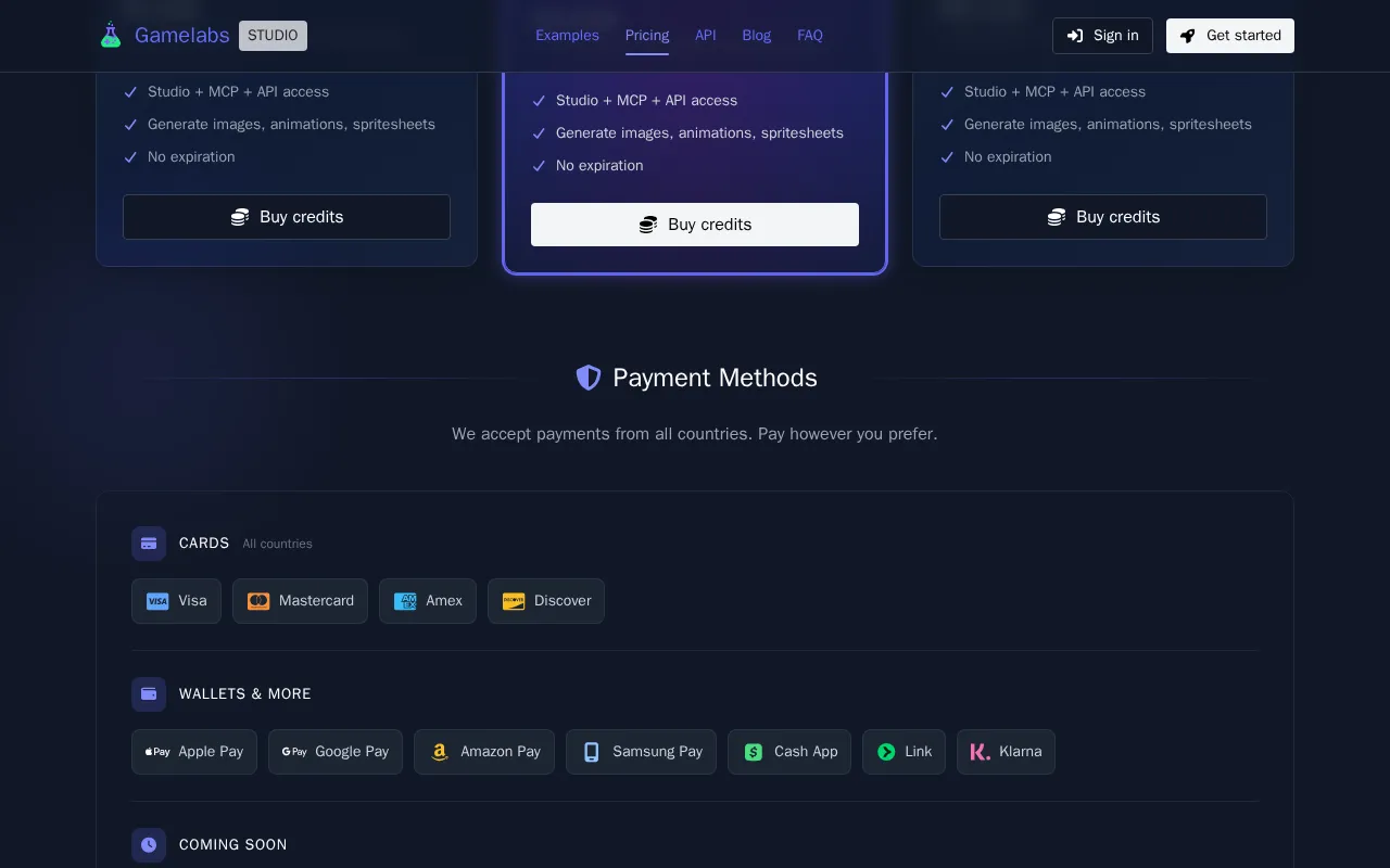 Gamelabs Studio — pricing page