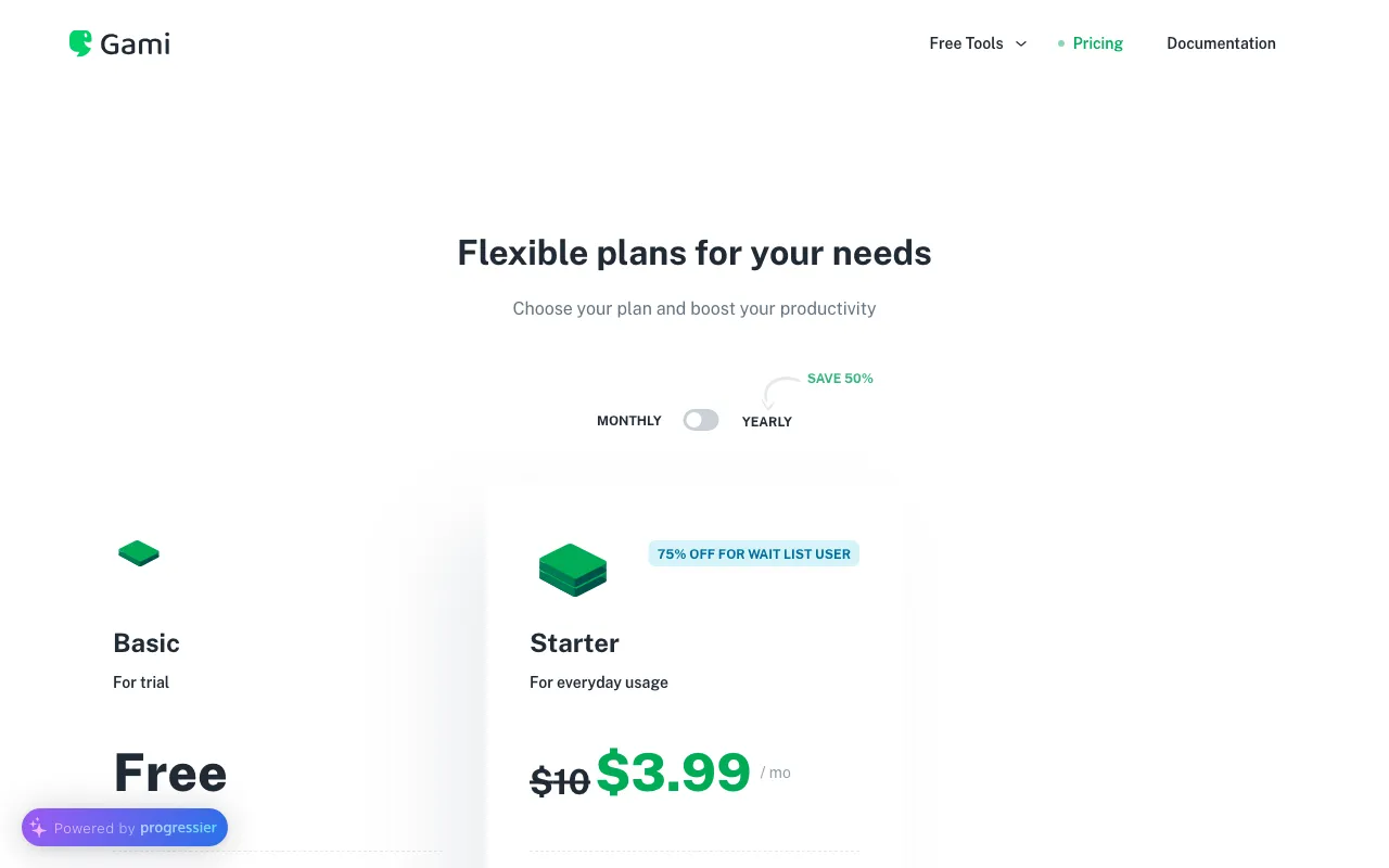 Gami — pricing page