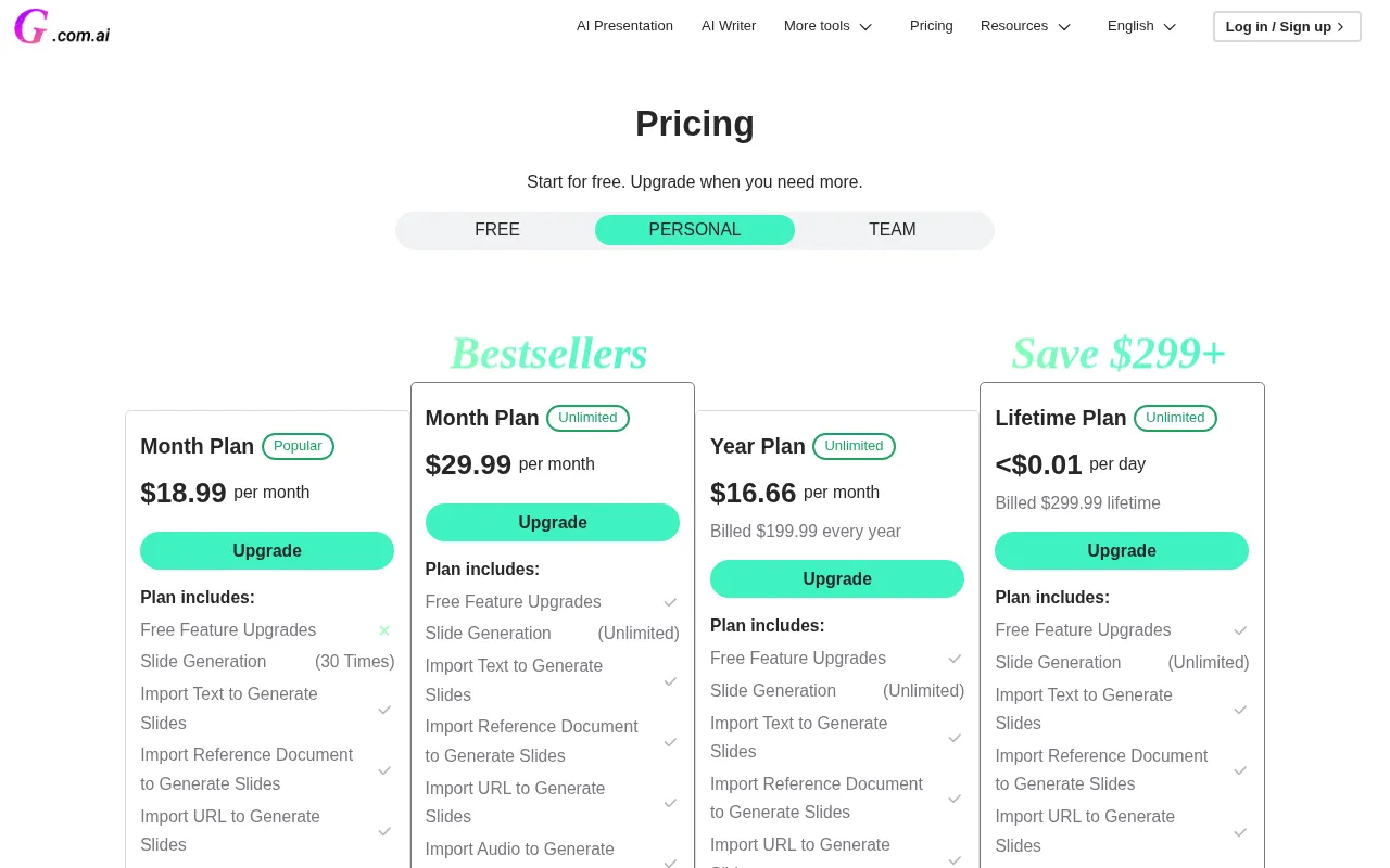 Gamma — pricing page