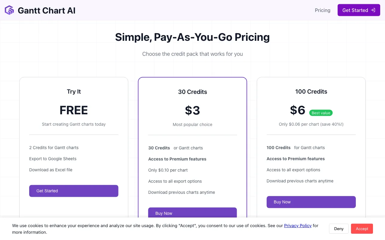 GanttChart.ai — pricing page