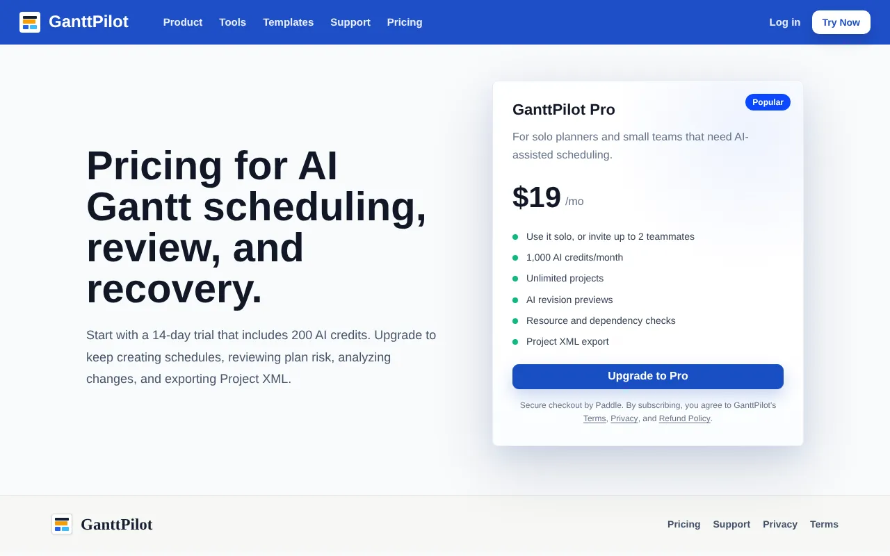 GanttPilot — pricing page