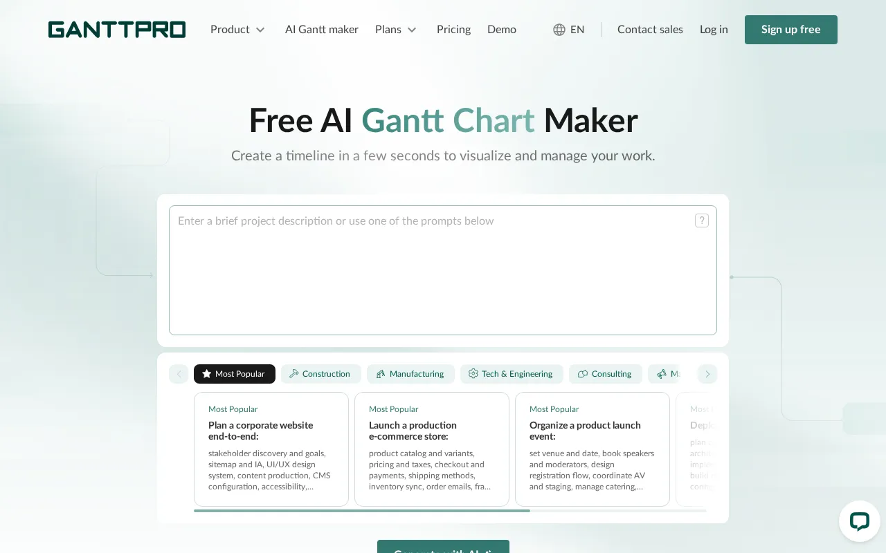 GanttPRO AI Gantt chart maker — preview screenshot