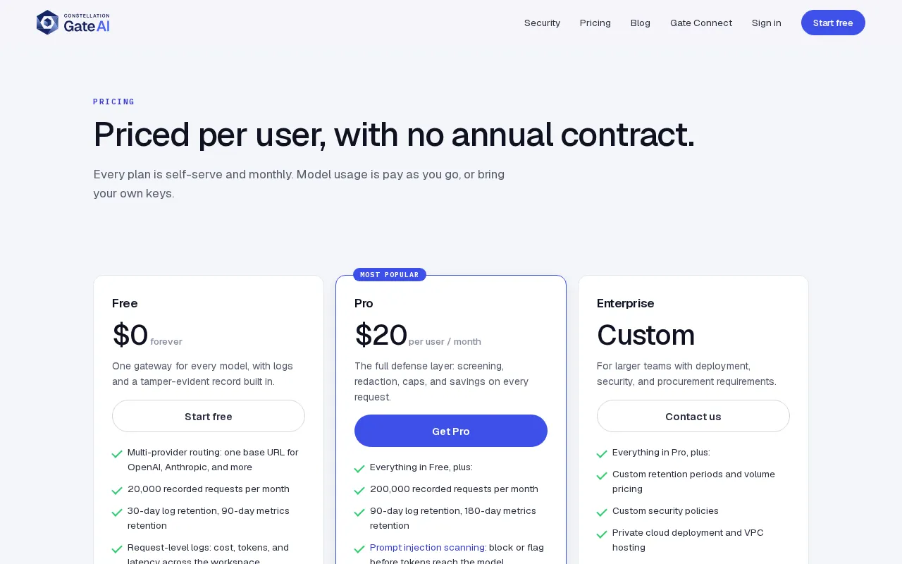 Constellation Gate AI — pricing page