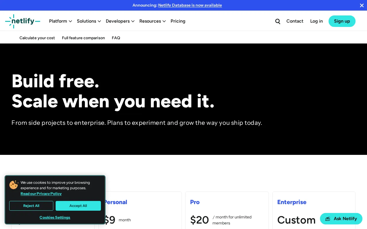 Gatsby — pricing page