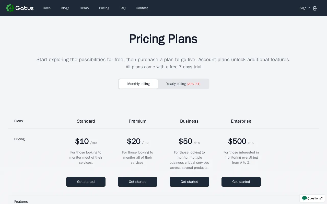 Gatus — pricing page