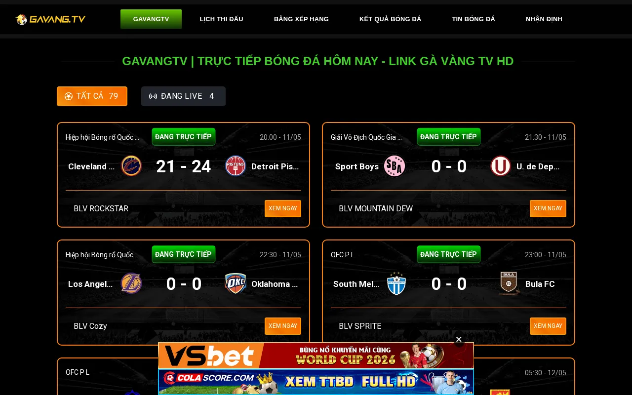 GaVangTV - Trực tiếp bóng đá HD - Xem Gà Vàng TV hôm nay — preview screenshot