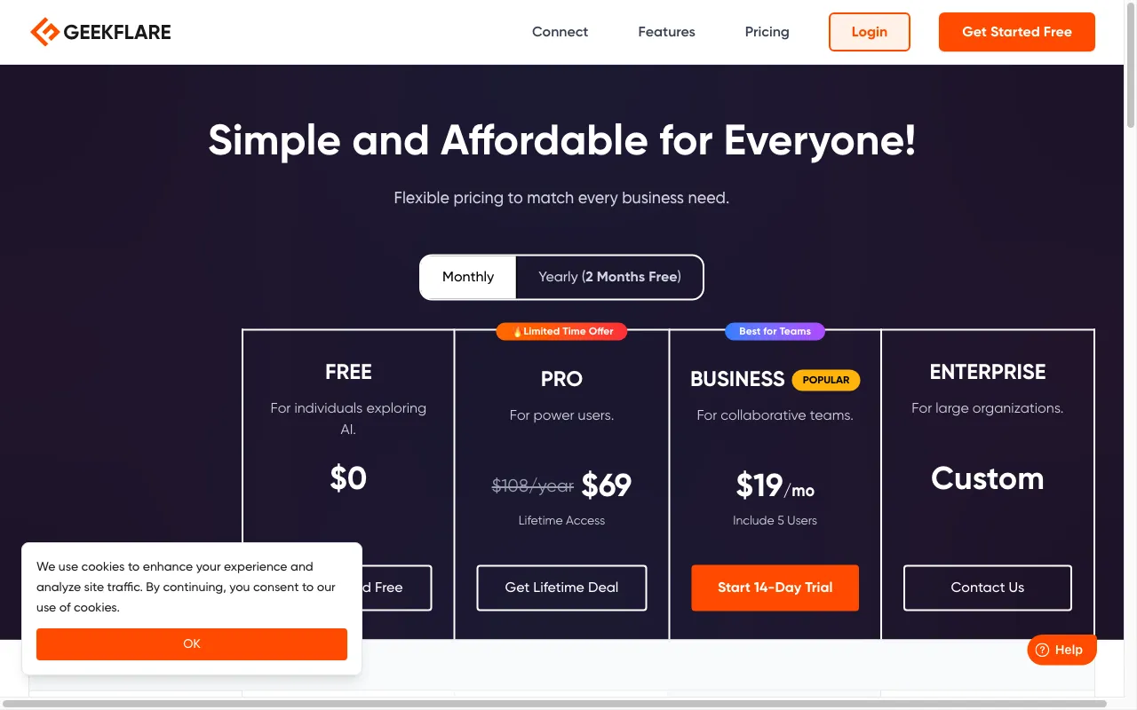 Geekflare Connect — pricing page
