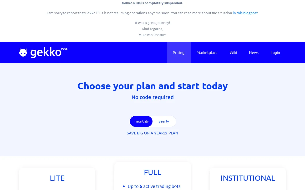 GekkoPlus — pricing page