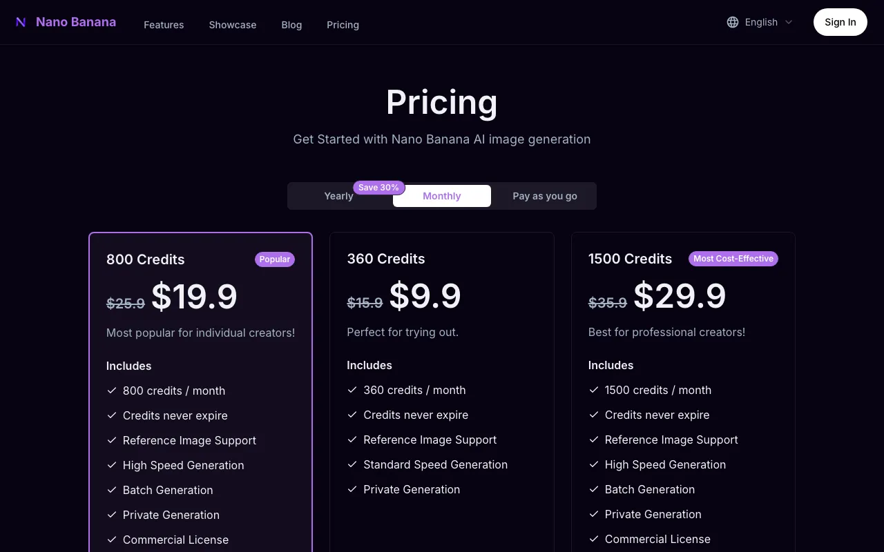 Nano Banana | Google's AI Image Generator — pricing page