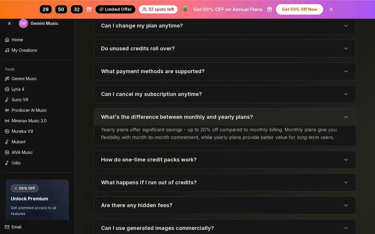 Gemini Music — pricing page