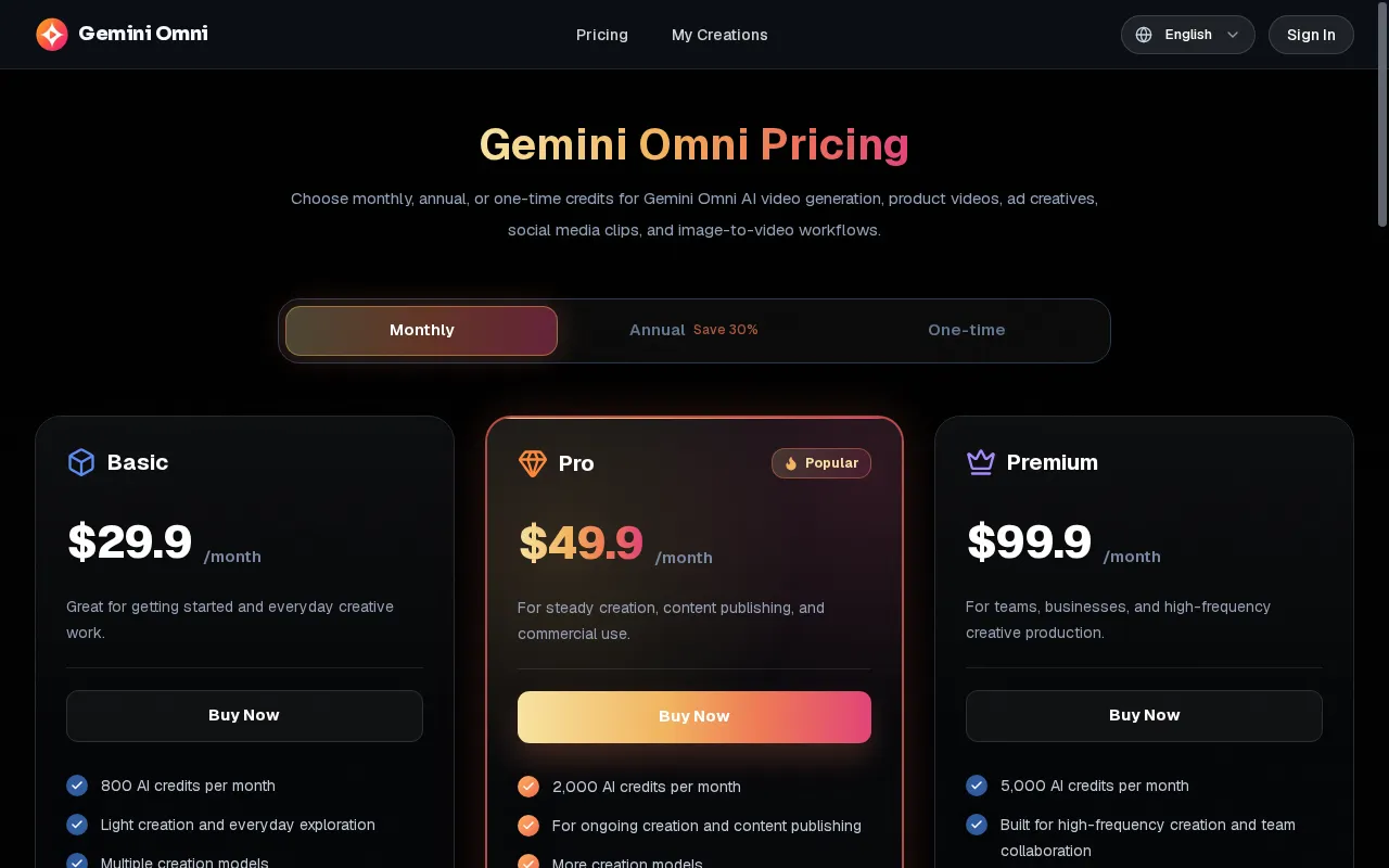 Gemini Omni — pricing page