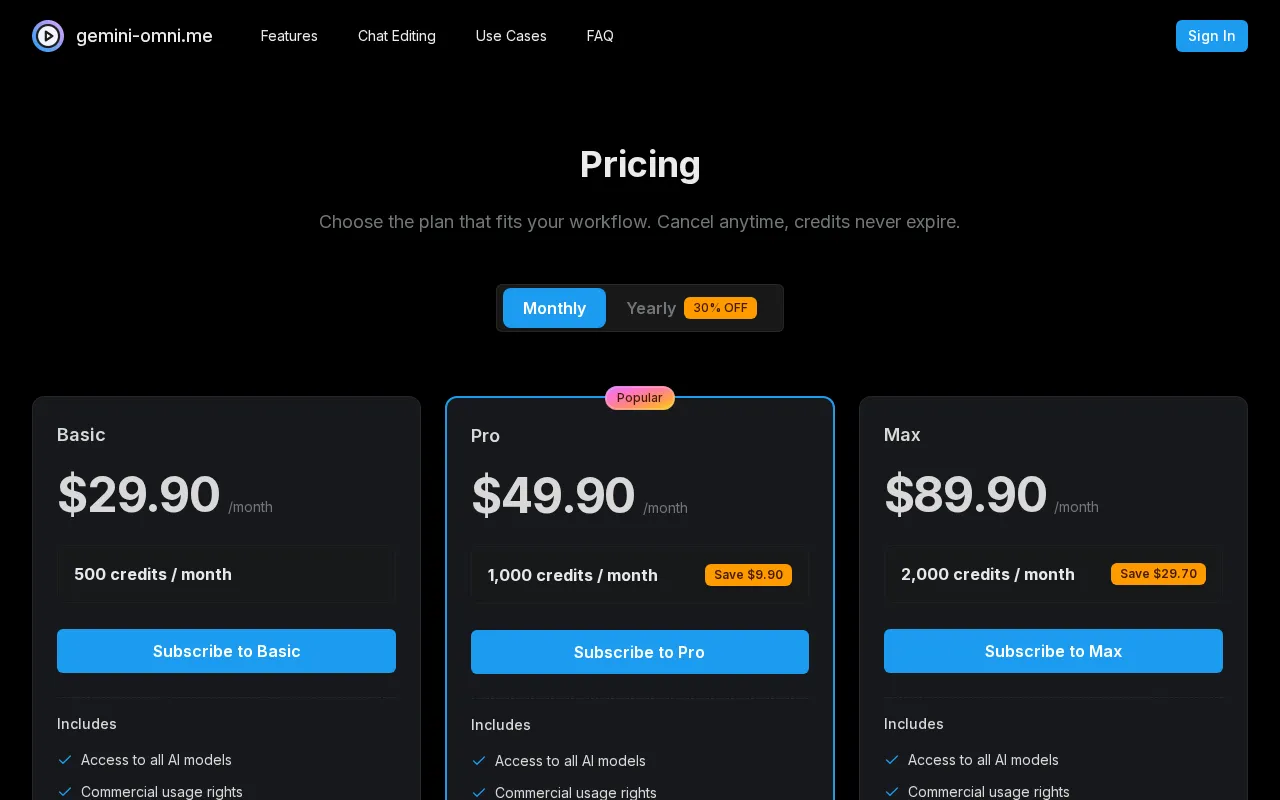 geminiomni — pricing page