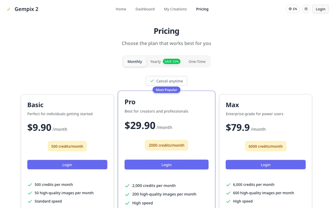 Gempix 2 (Nano Banana 2) — pricing page