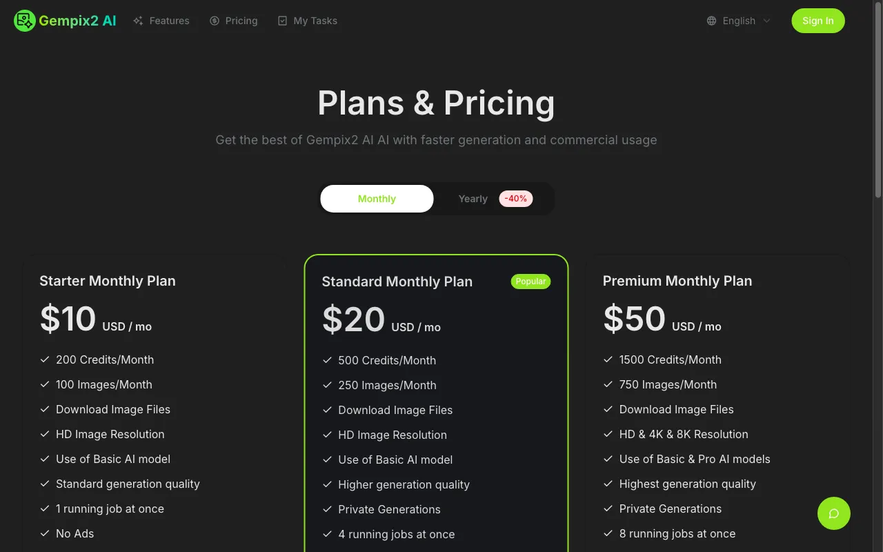 Gempix2 AI — pricing page