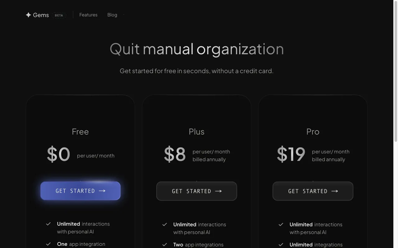 Gems — pricing page