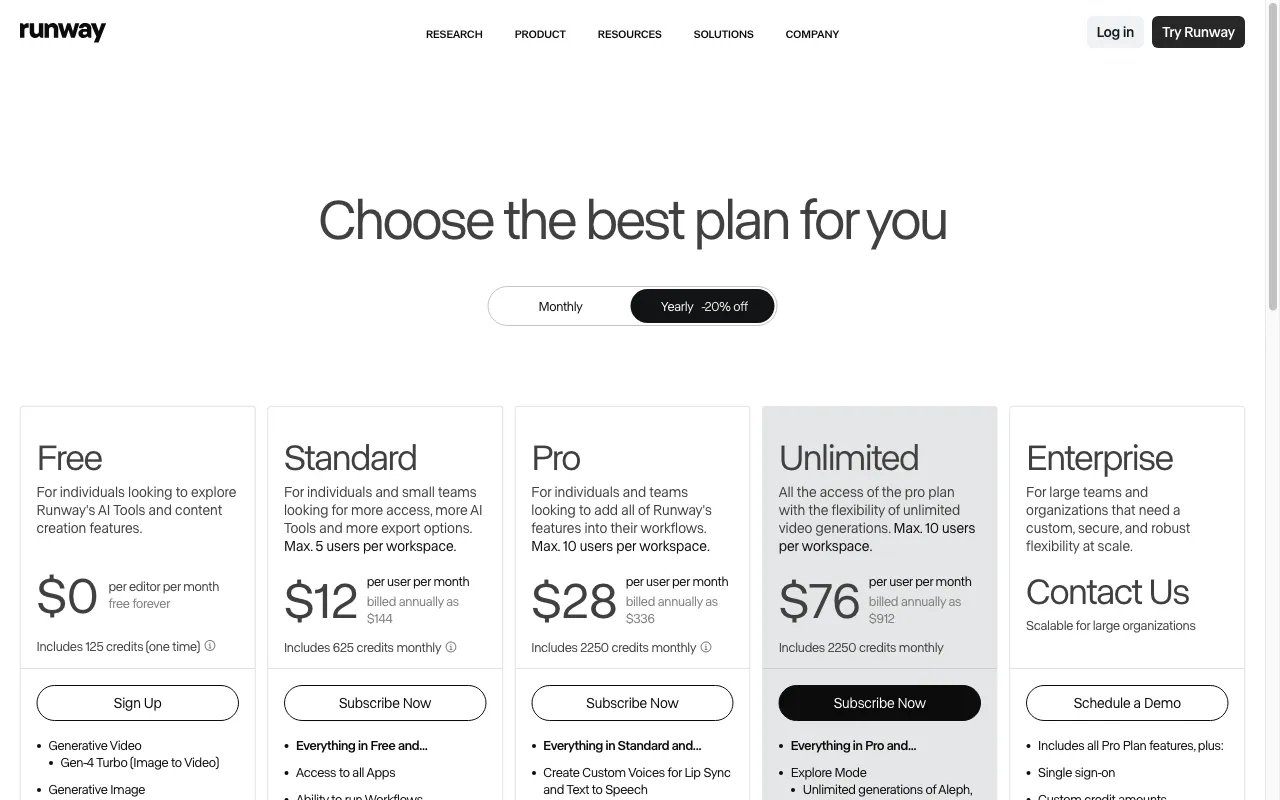 Gen-2 by Runway — pricing page