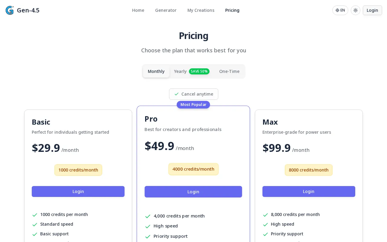 Gen 4.5 (Gen-4.5) — pricing page