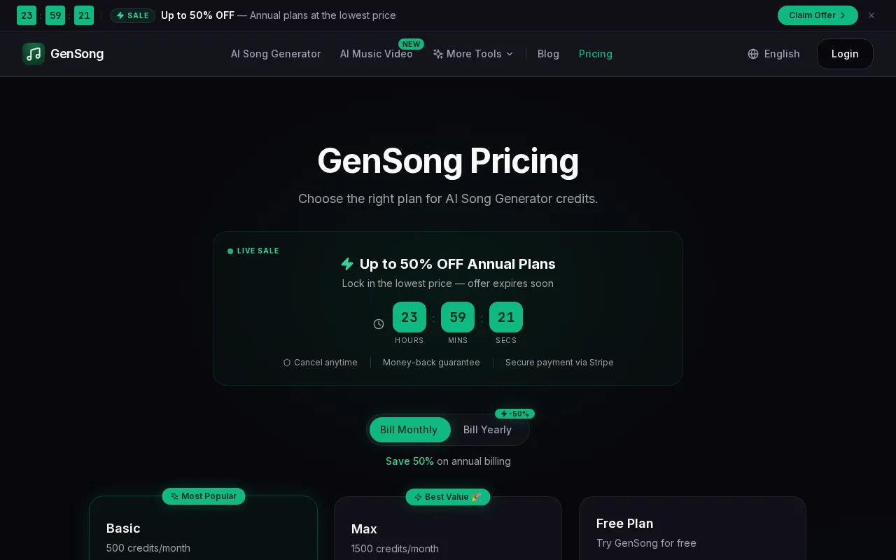 GenSong — pricing page