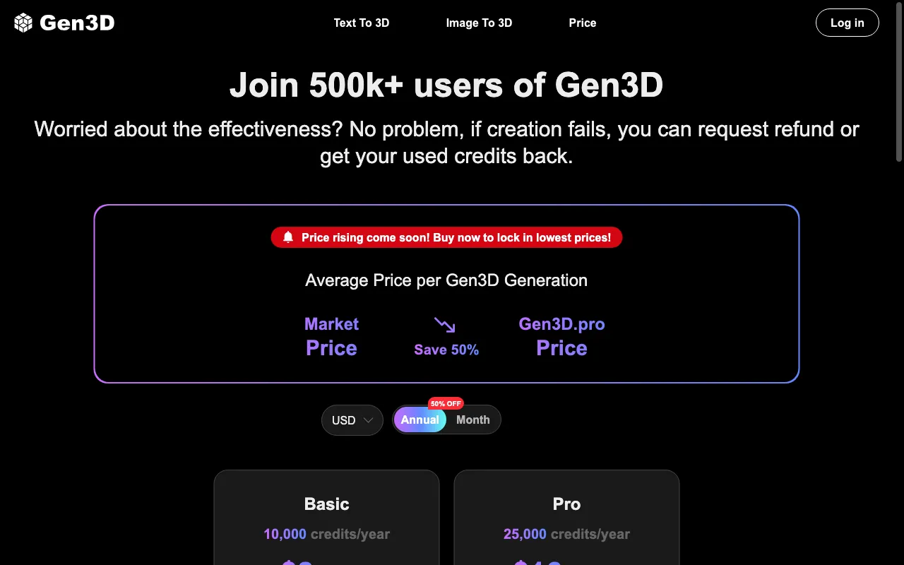 Gen3D — pricing page