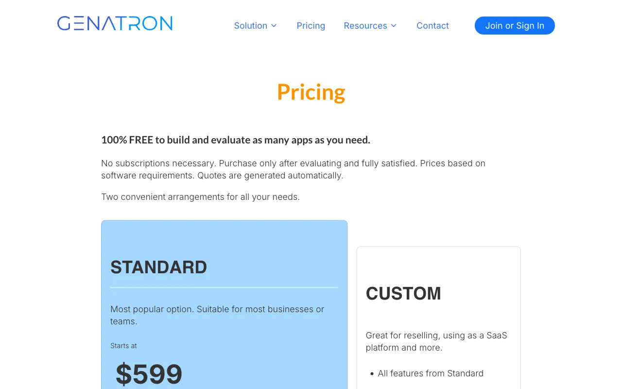Genatron — pricing page