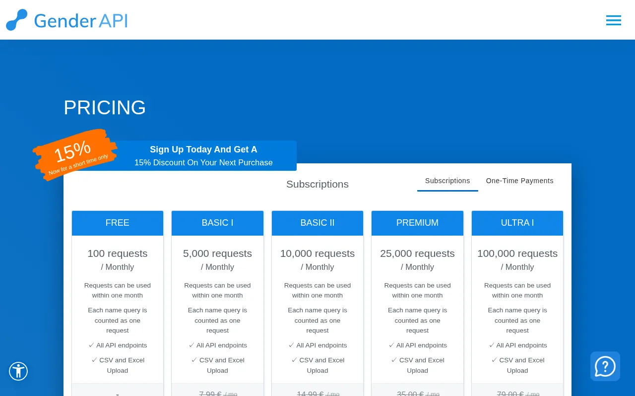 Gender Api — pricing page