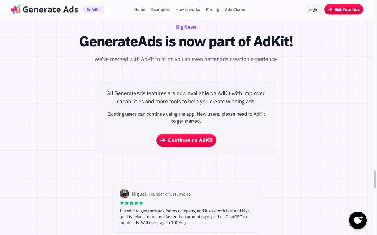 Generate Ads AI — pricing page