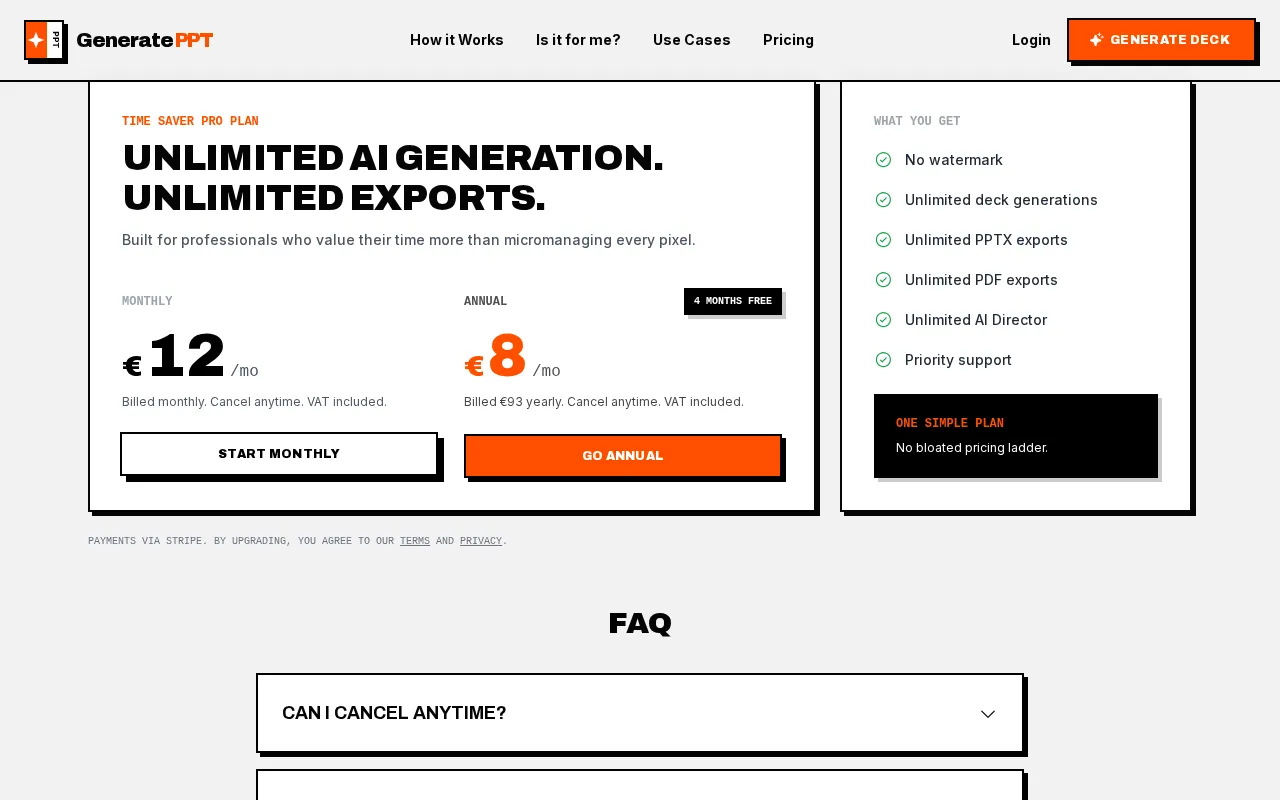 GeneratePPT — pricing page