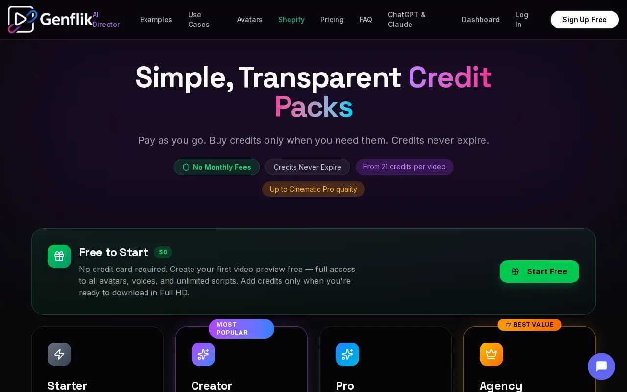 GenFlik — pricing page