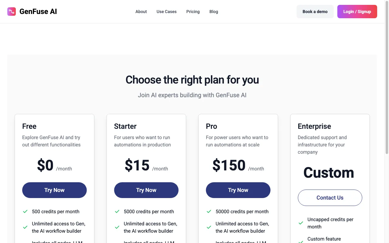 GenFuse AI — pricing page