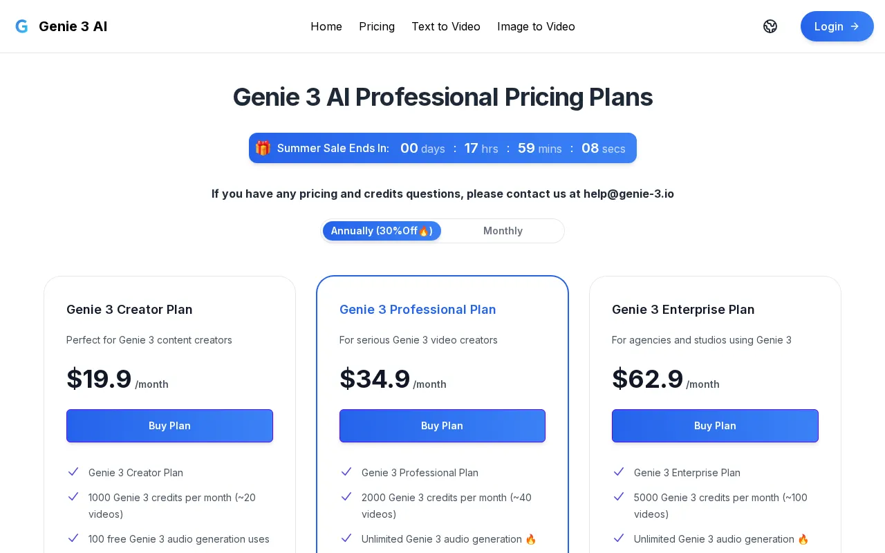 Genie 3 AI — pricing page