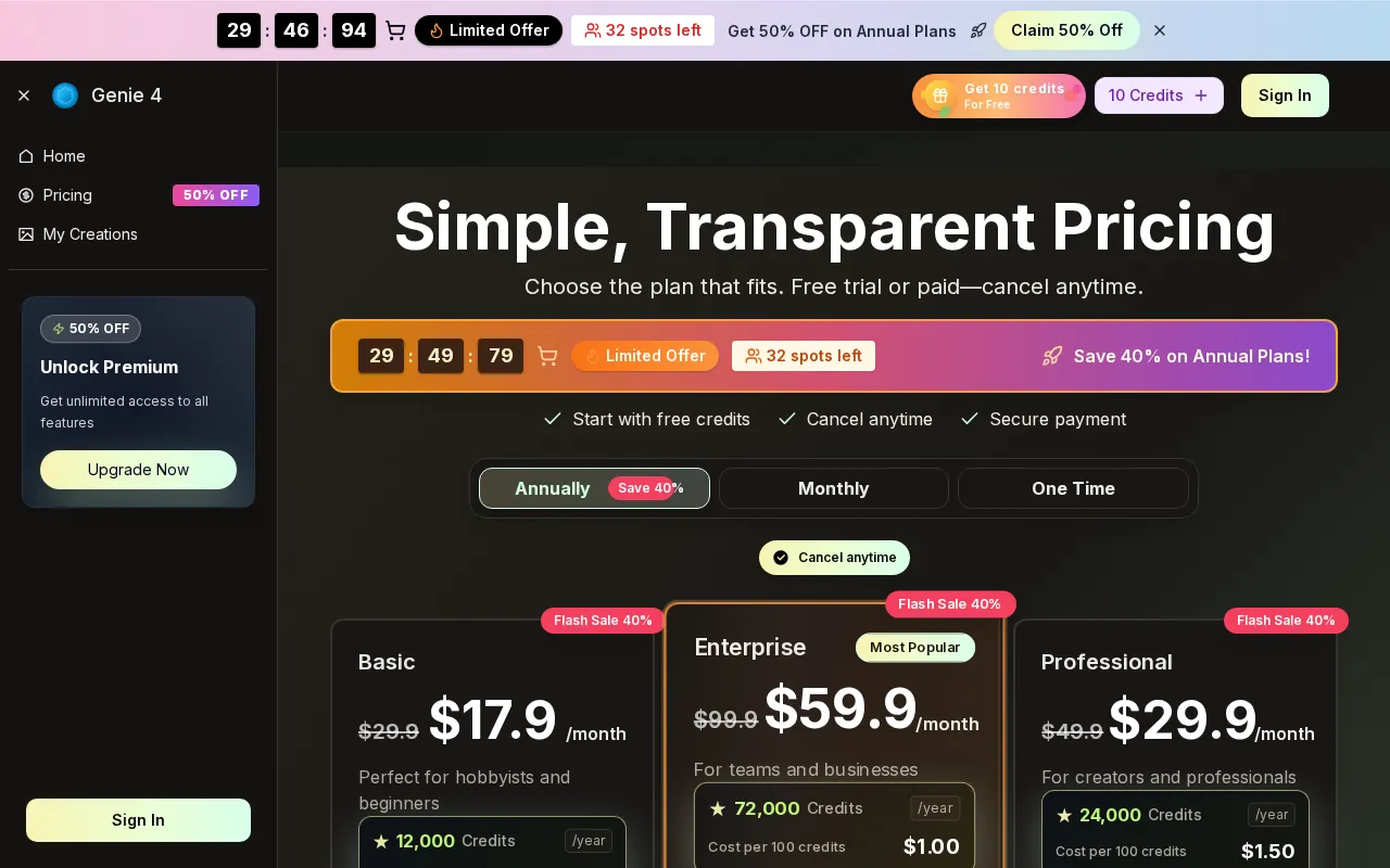 Genie 4 — pricing page