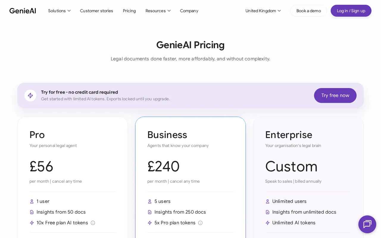 Genie AI — pricing page