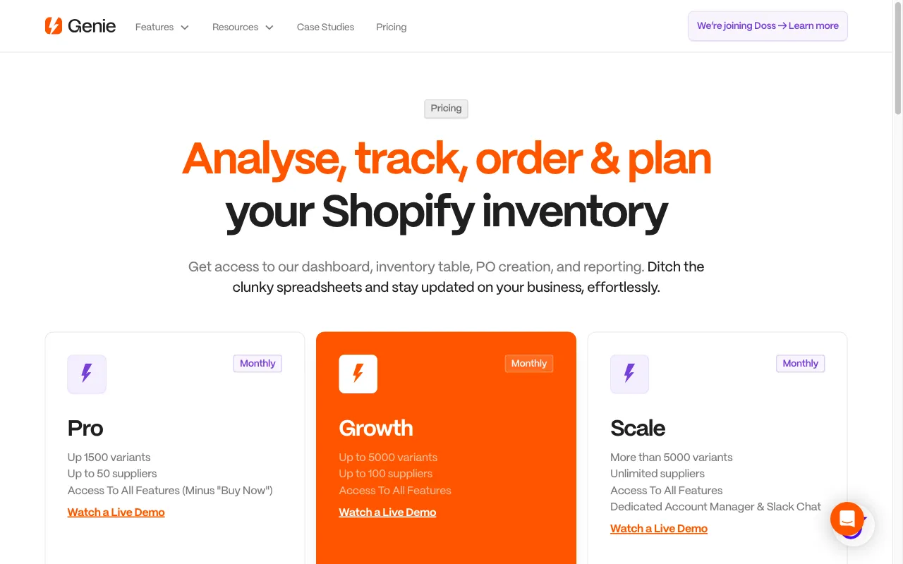 Genie — pricing page