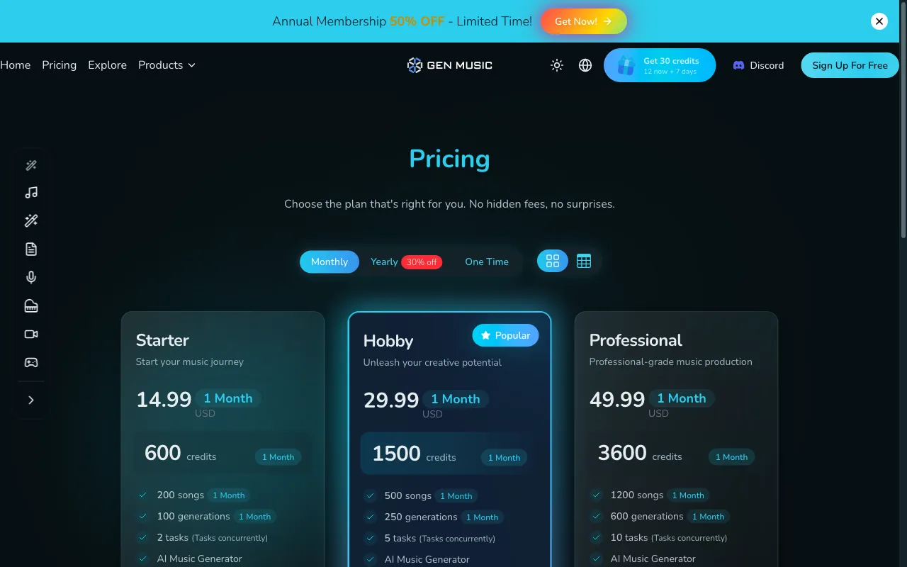 Gen Music IM — pricing page