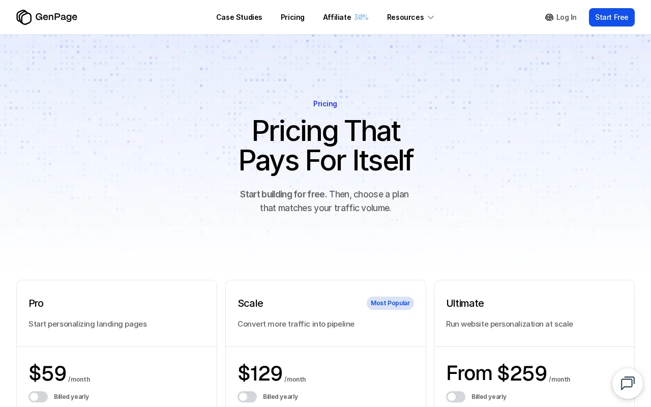 GenPage — pricing page