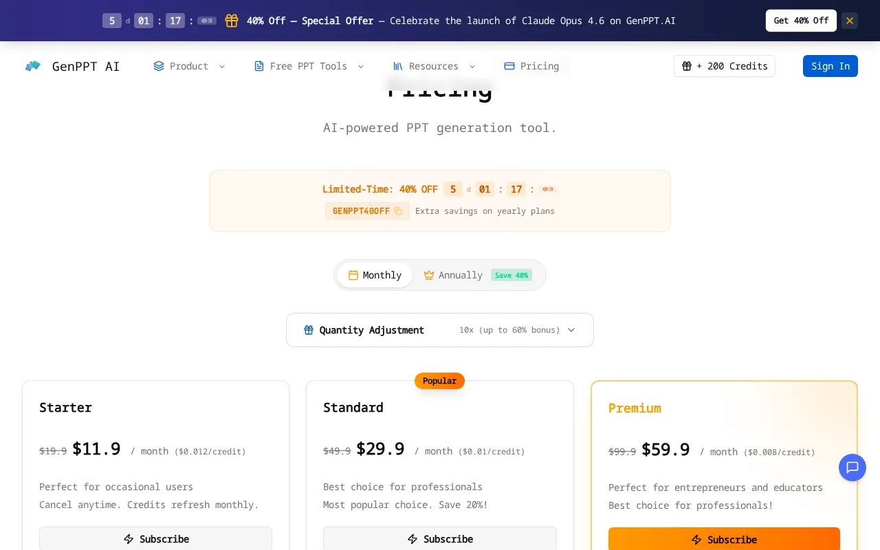 GenPPT AI — pricing page