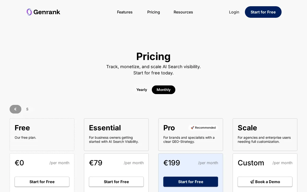 GenRank — pricing page