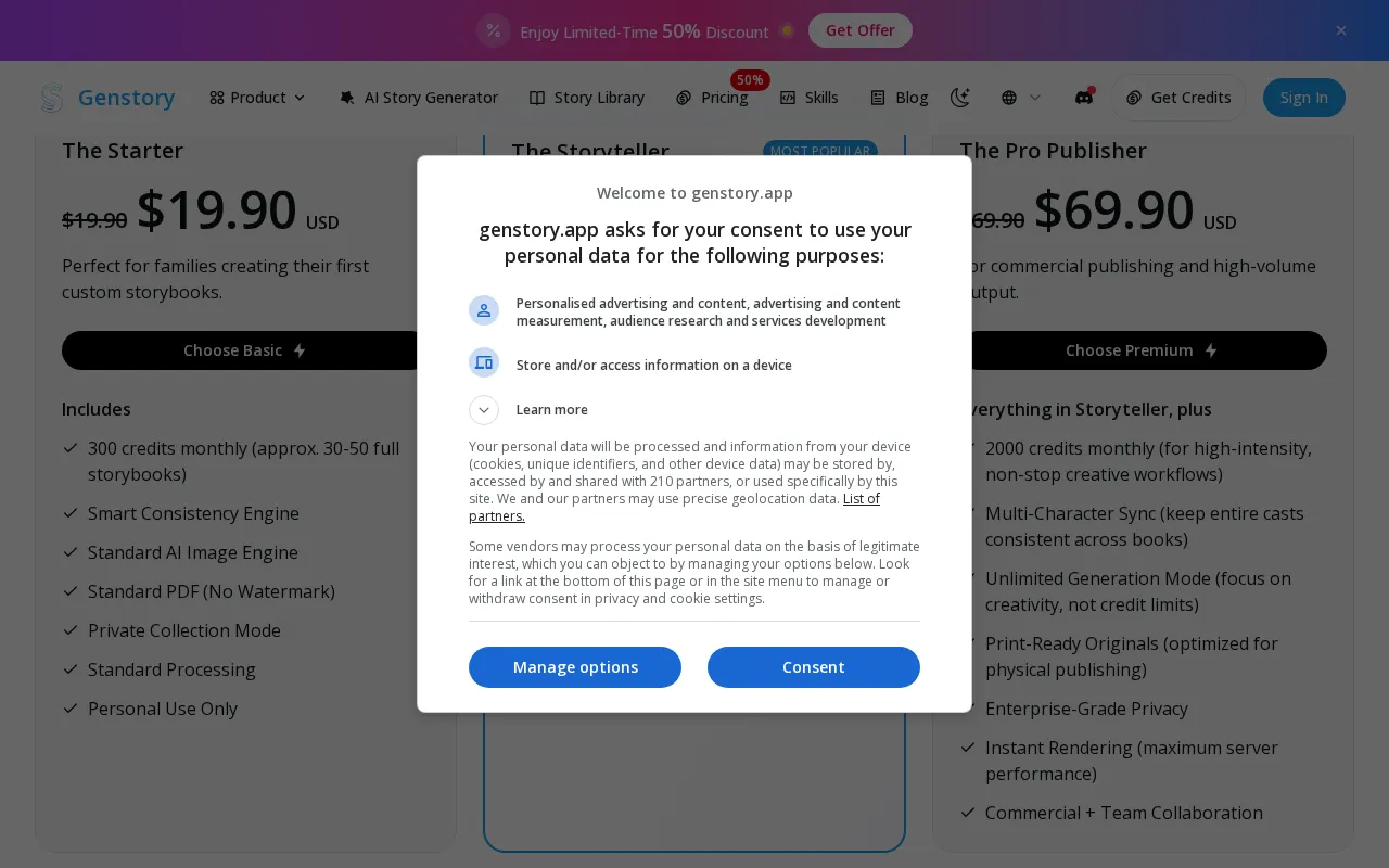 Genstory.app — pricing page