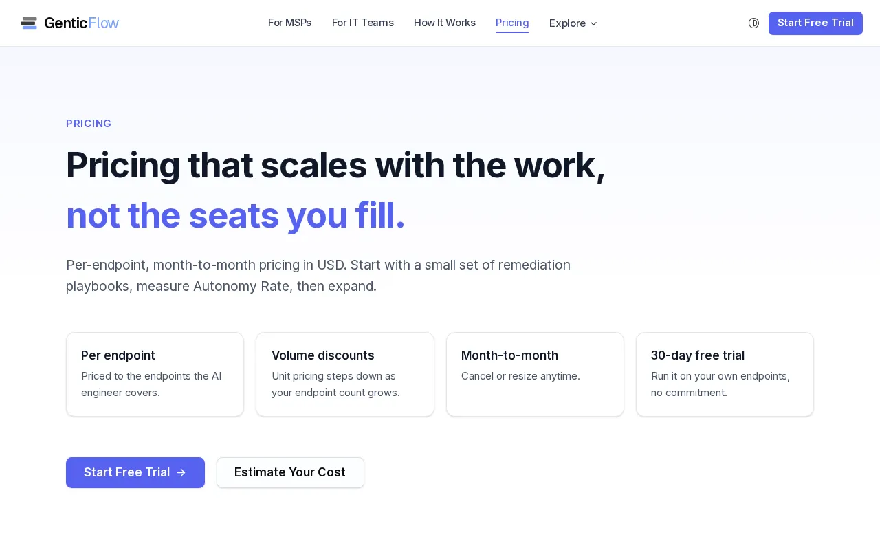 GenticFlow — pricing page
