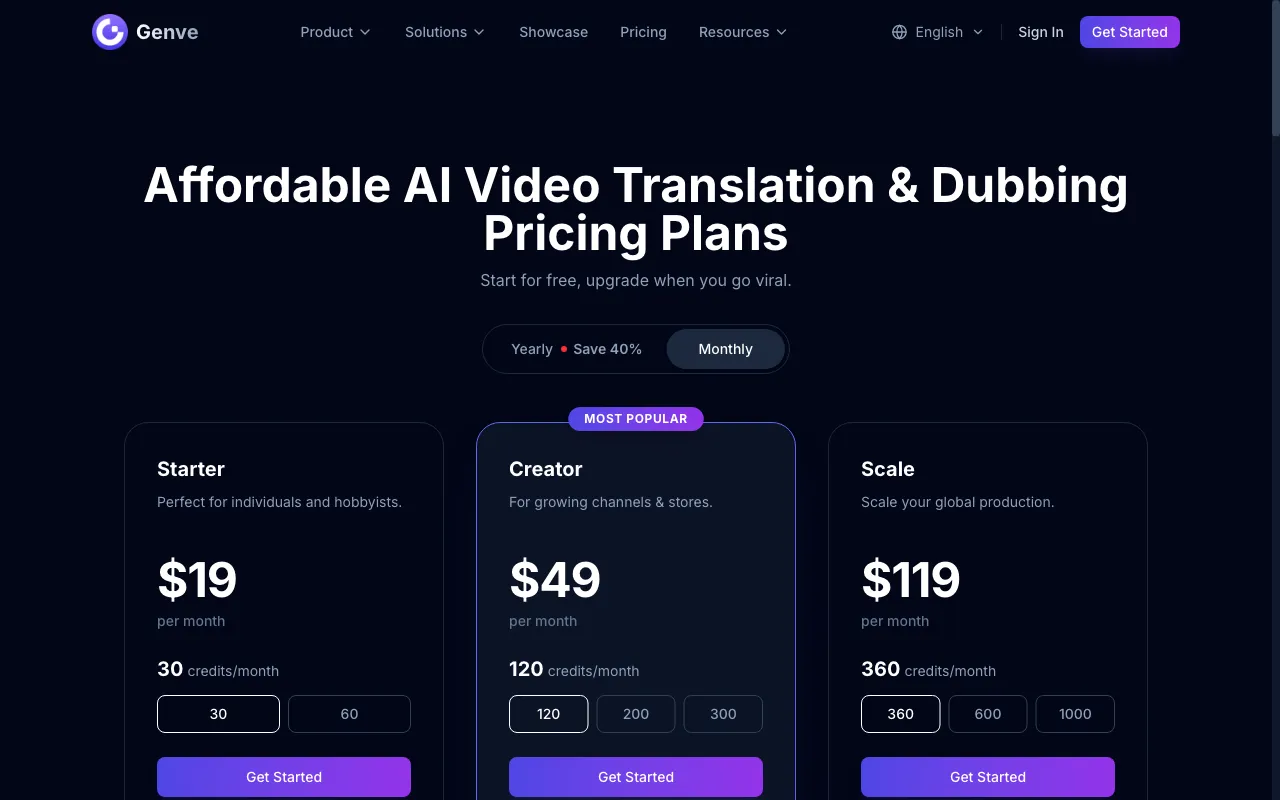Genve AI — pricing page