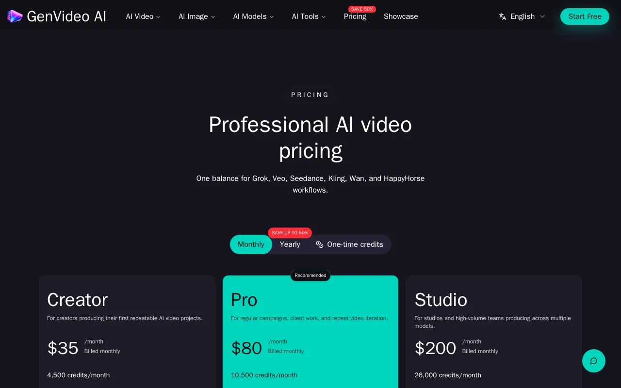 GenVideo — pricing page