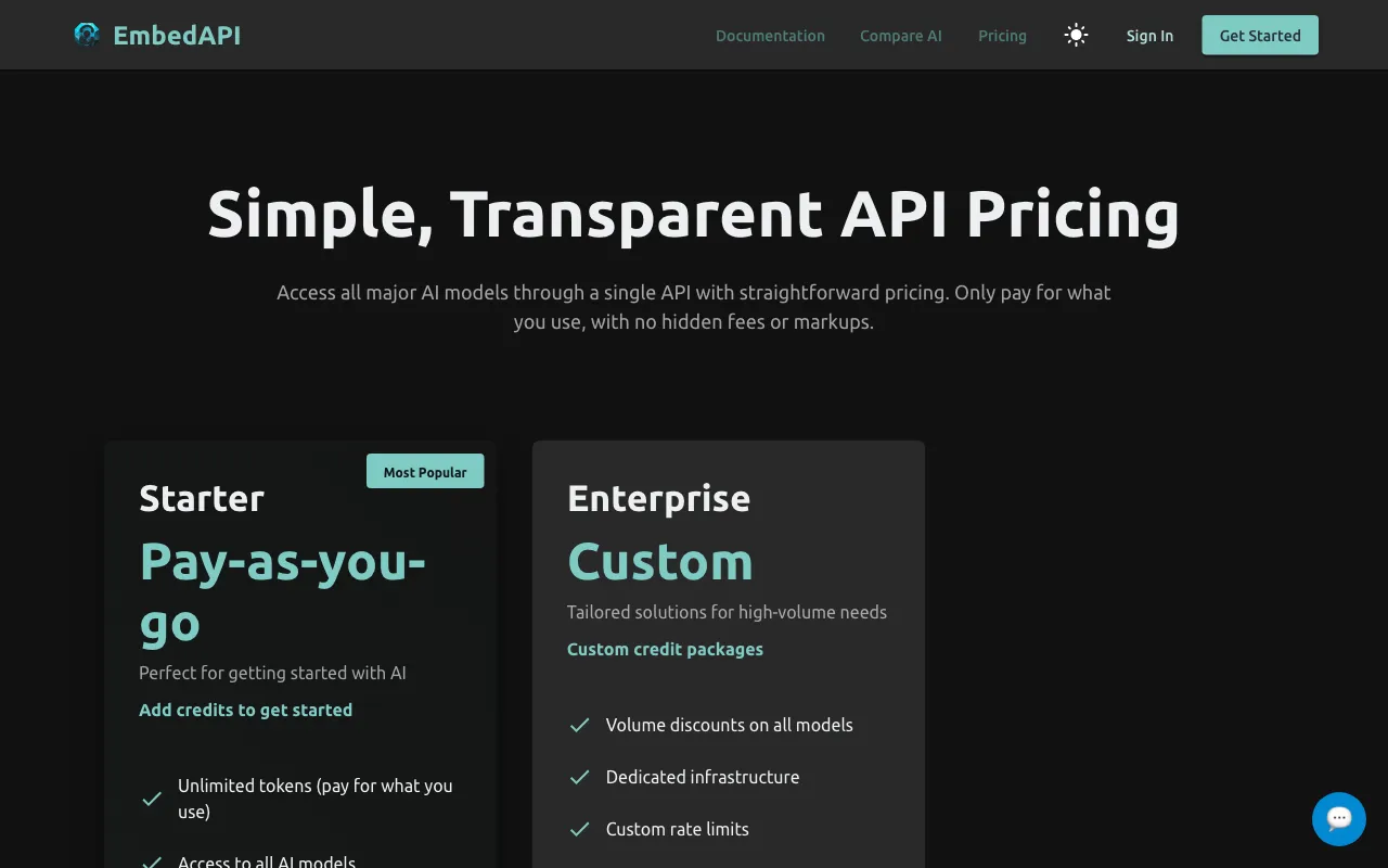 EmbedAPI — pricing page