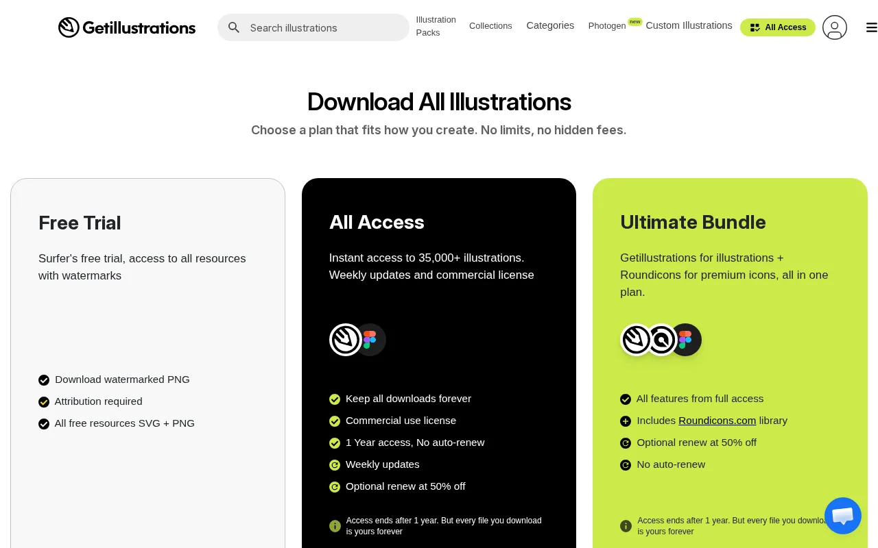 Get illustrations — pricing page